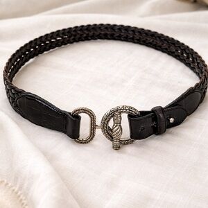 Brighton Elegant Dark Black Braided Belt with Decorative Buckle.